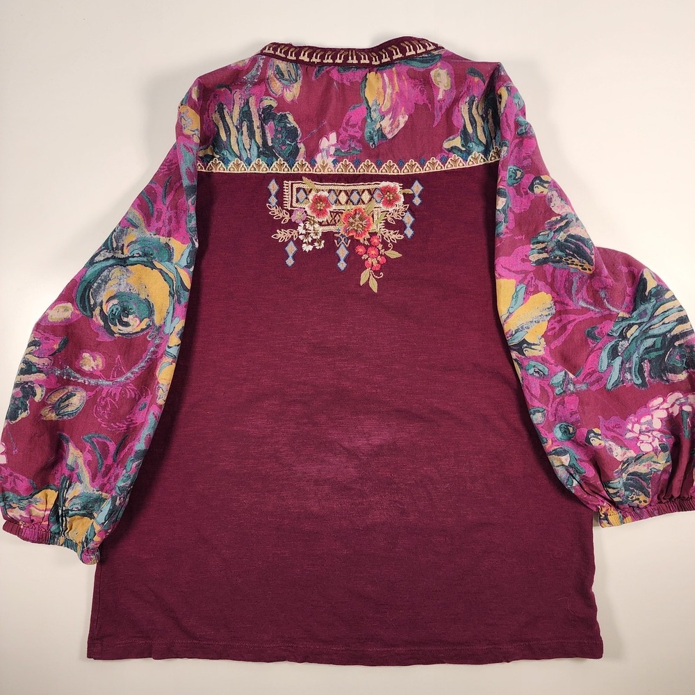 Sundance Women Boho Embroidered Floral V-Neck Mixed Media Blouse Size M - Picture 9 of 10